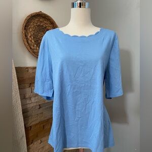 Talbots Light Blue Scalloped Blouse